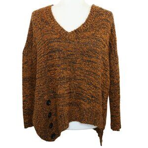 Xhilaration Sweater Orange Black Marled Asymmetrical Hem V-Neck
